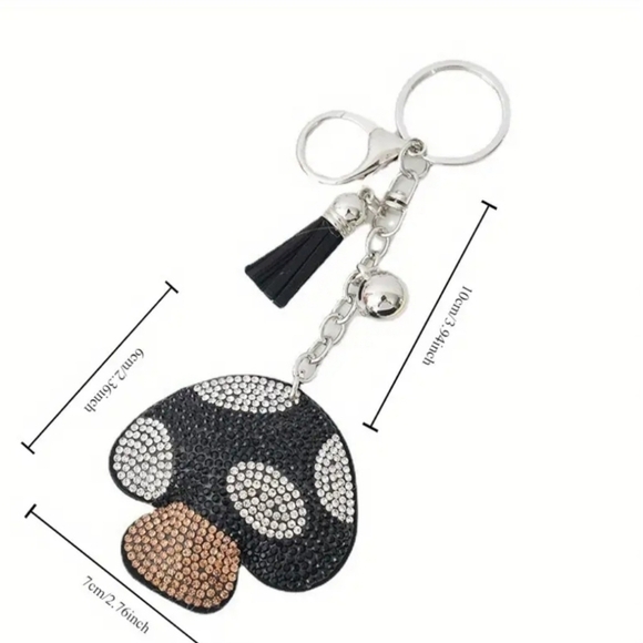 🍄 Mushroom Crystal Rhinestone Keychain Bag Charm With Black Tassel - Picture 4 of 12